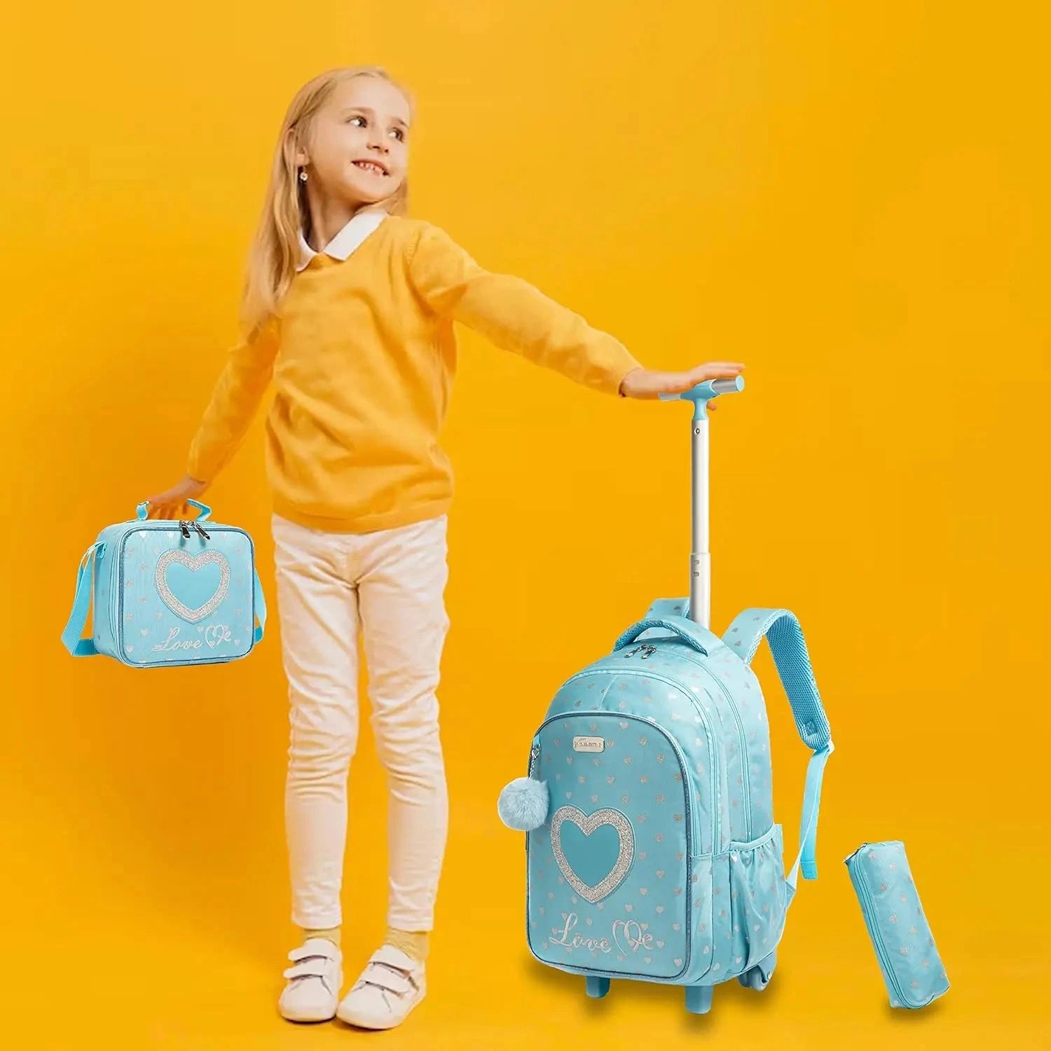 mochila escola trolley para menina com estojo e lancheira
