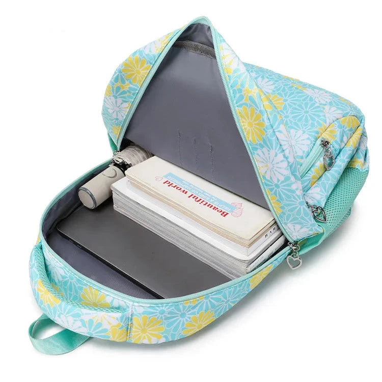 Mochila Escolar Estojo e Lancheira com Flores feminina