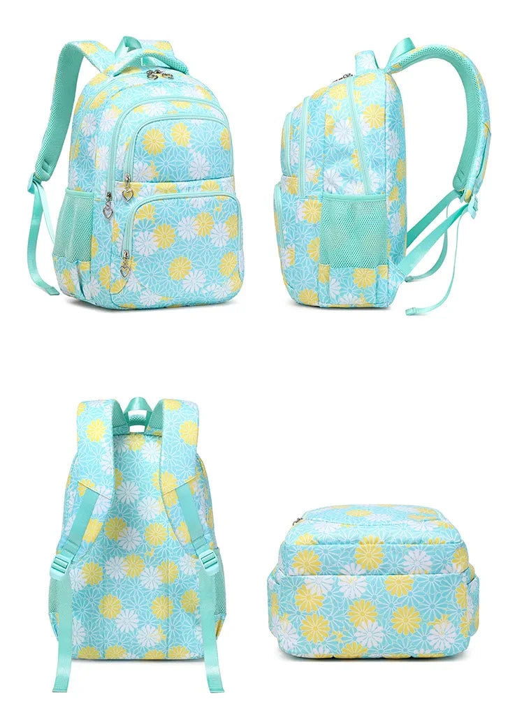Mochila estudante Escolar Estojo e Lancheira com Flores