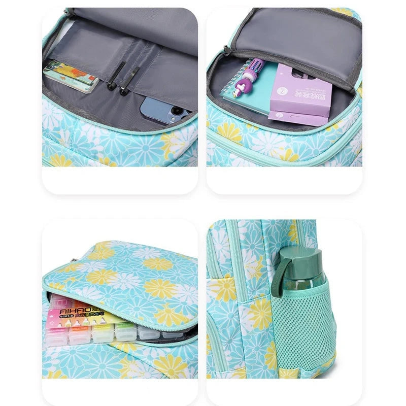 Mochila menina Escolar Estojo e Lancheira com Flores