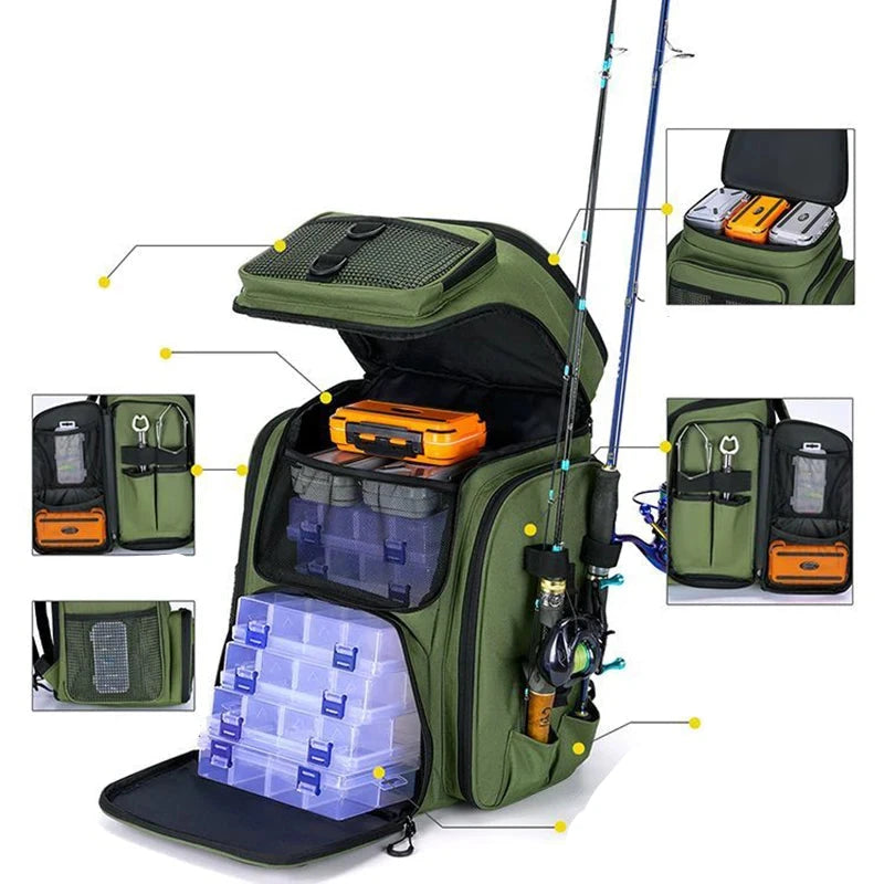 Mochila de Pesca com Suporte para Canas