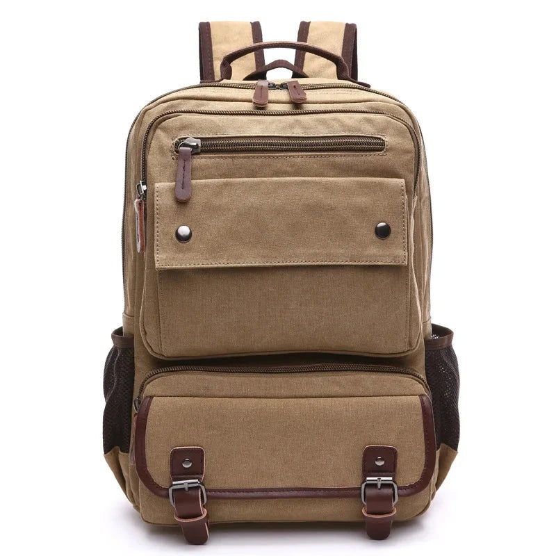 mochila retro de lona bege