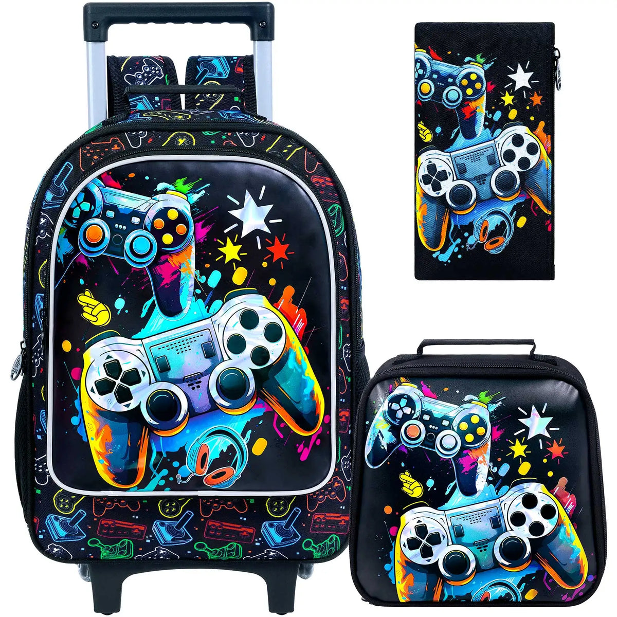 Conjunto Mochila Escolar Trolley Gaming com Estojo e Lancheira