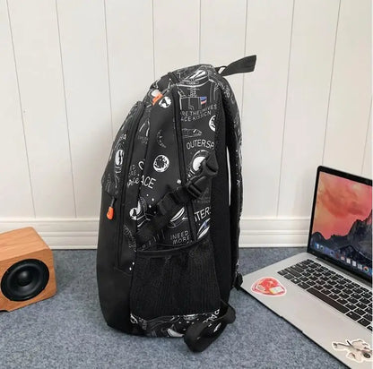 mochila rapaz escolar astronauta preto