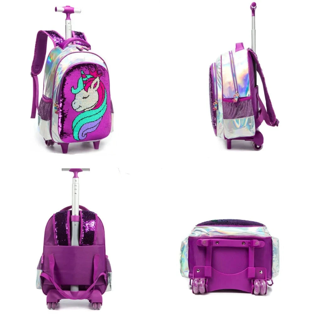 mochila trolley estojo e lancheira unicornio menina