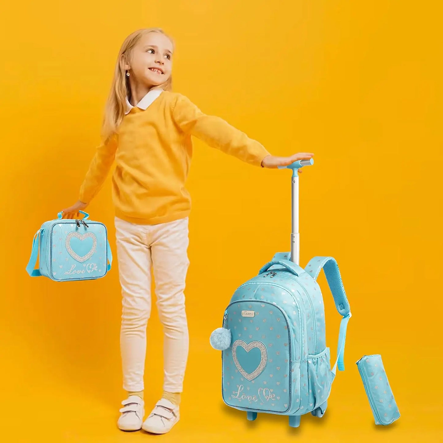 mochila escola trolley para menina com estojo e lancheira 