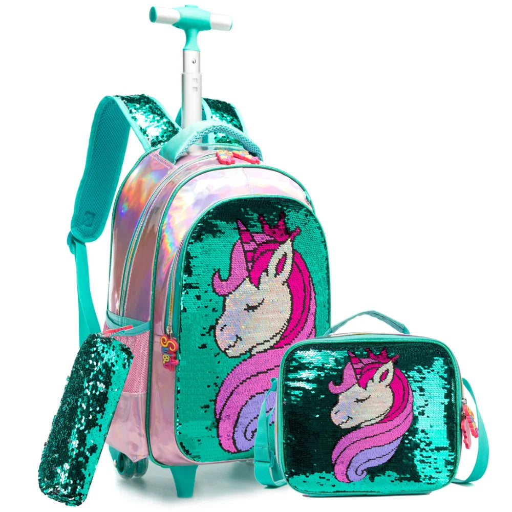 mochila trolley estojo lancheira unicornio