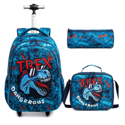 mochila trolley estojo e lancheira dinossauro t rex