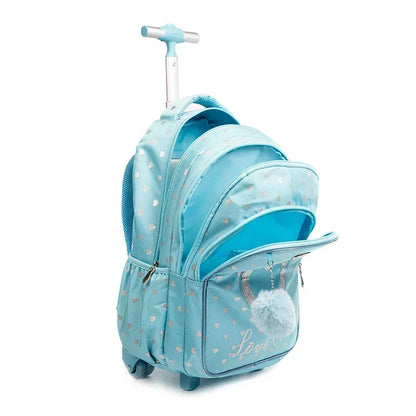 mochila escola trolley menina com estojo e lancheira love