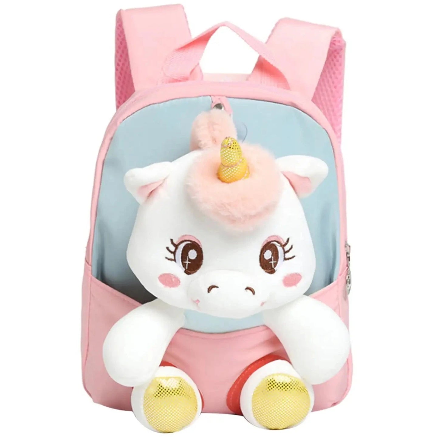 mochila pré escolar unicórnio peluche rosa