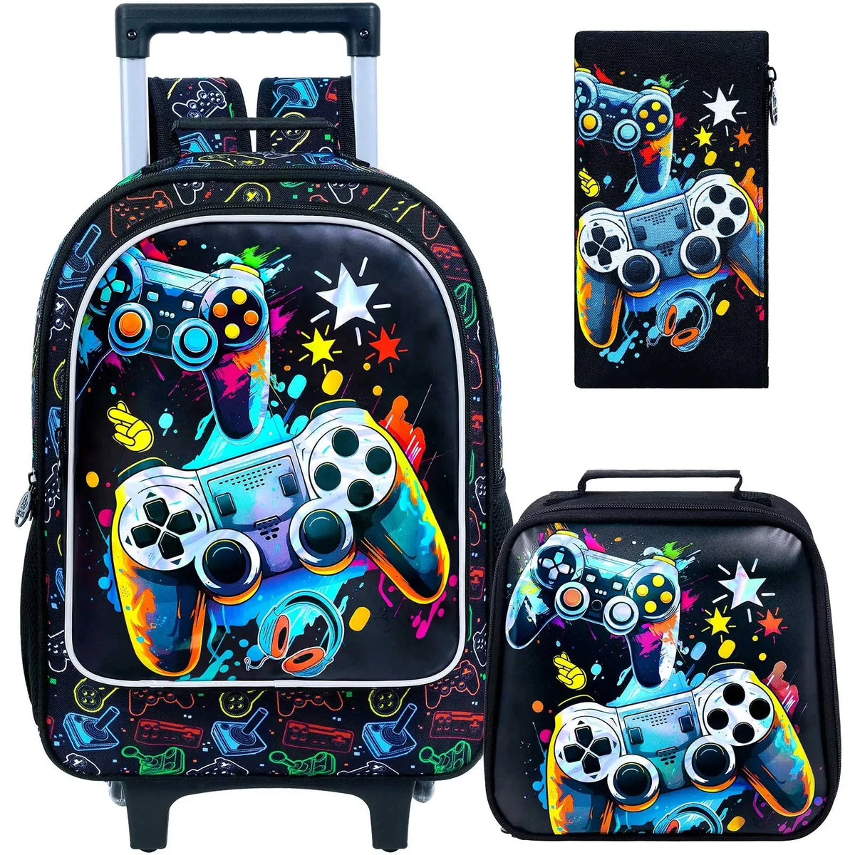 Conjunto Mochila Escolar Trolley Gaming com Estojo e Lancheira