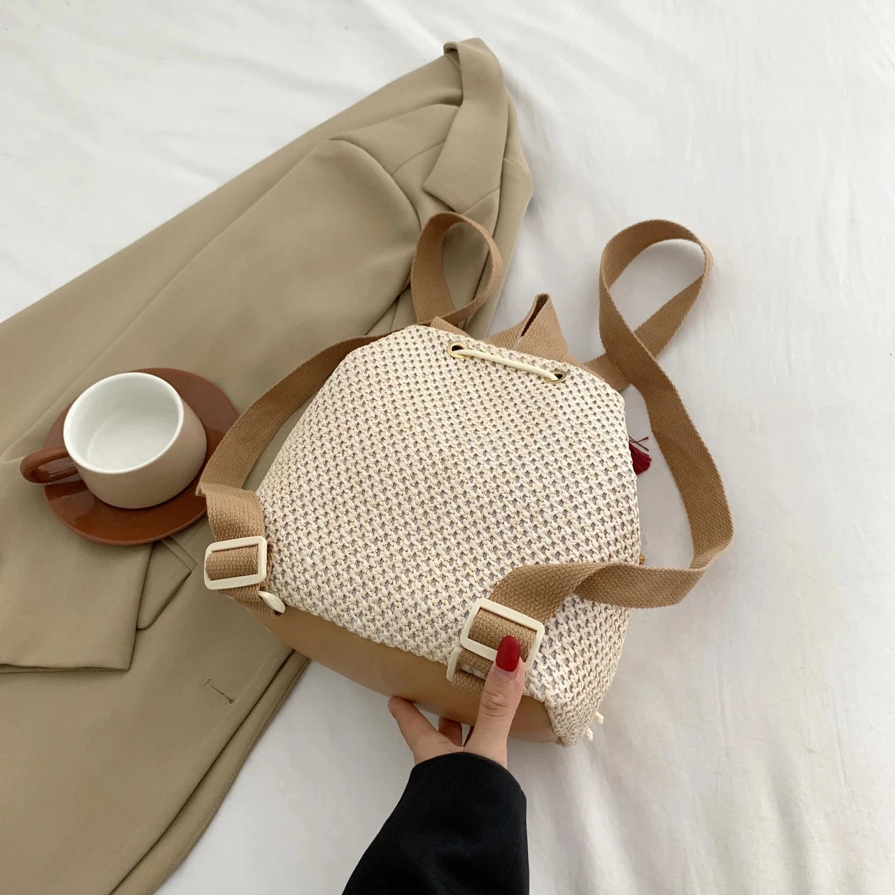 mochila mini boho com franjas