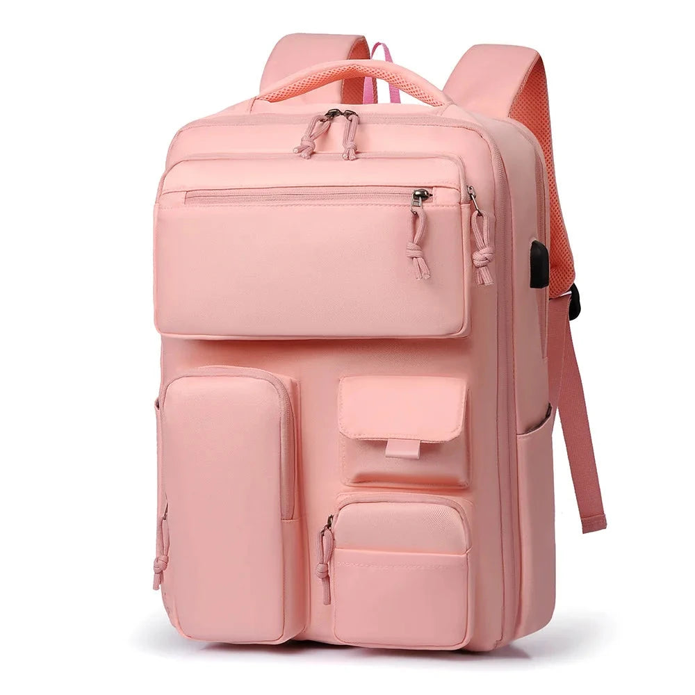 Mochila com Muitos Bolsos Rosa