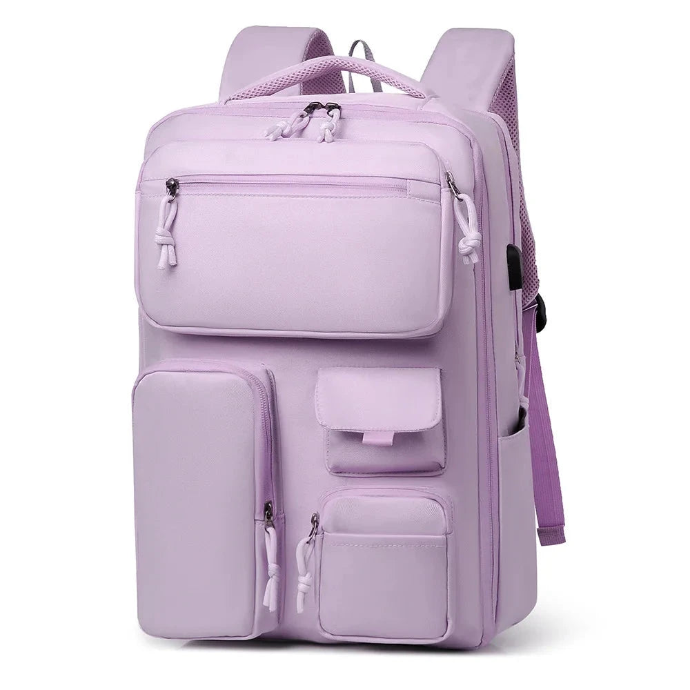 Mochila com Muitos Bolsos Roxo