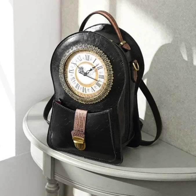 mochila com relogio feminina vintage preta