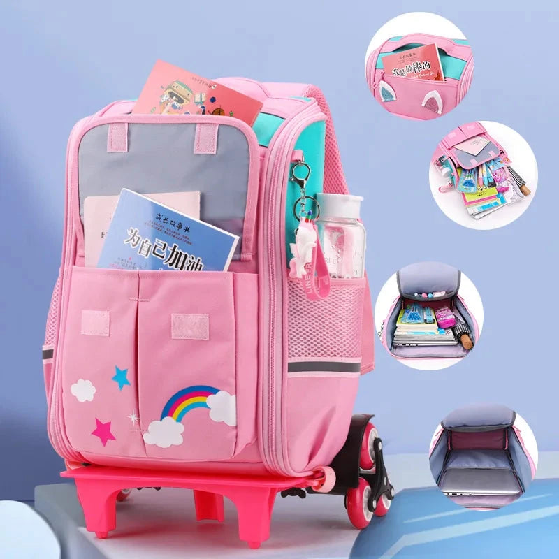mochila com rodinhas de unicornio escolar