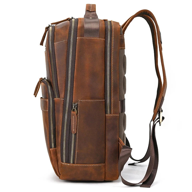 mochila castanha de couro vintage