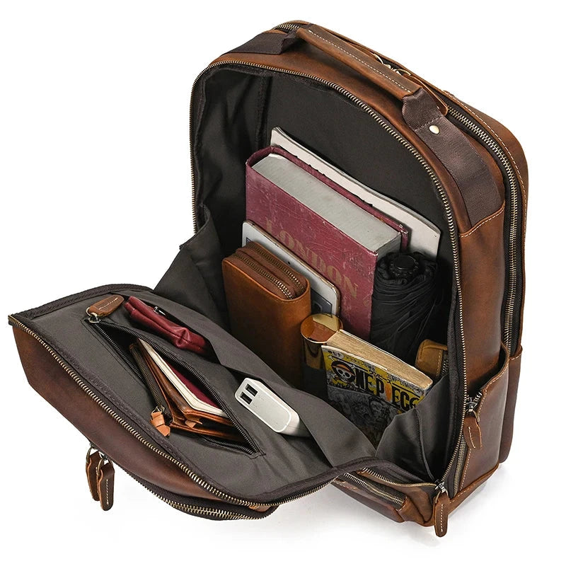 mochila pele de couro vintage