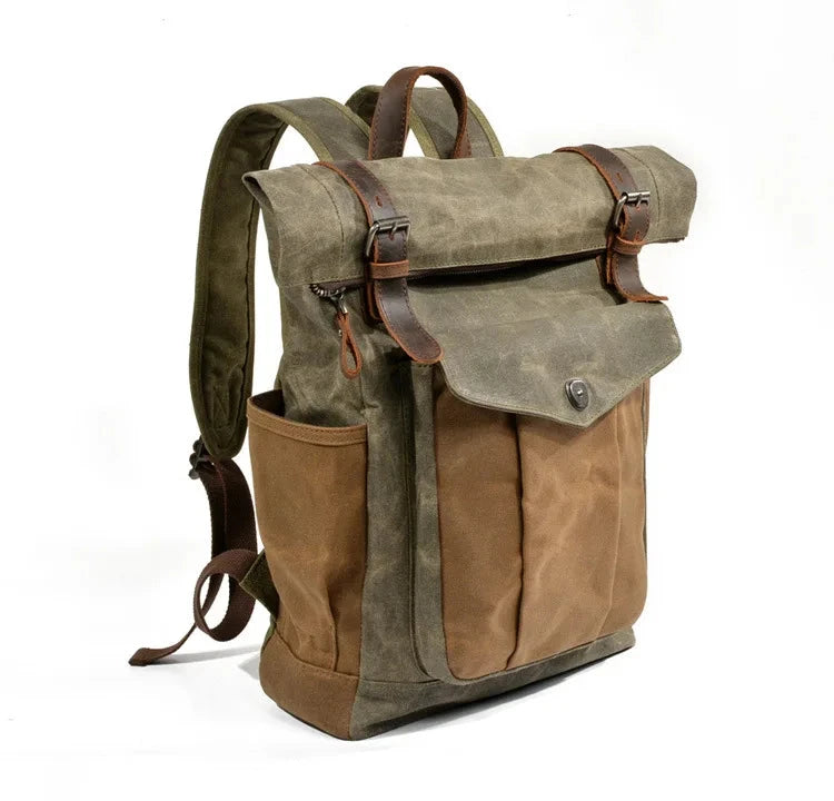 Mochila Lona e Pele Vintage