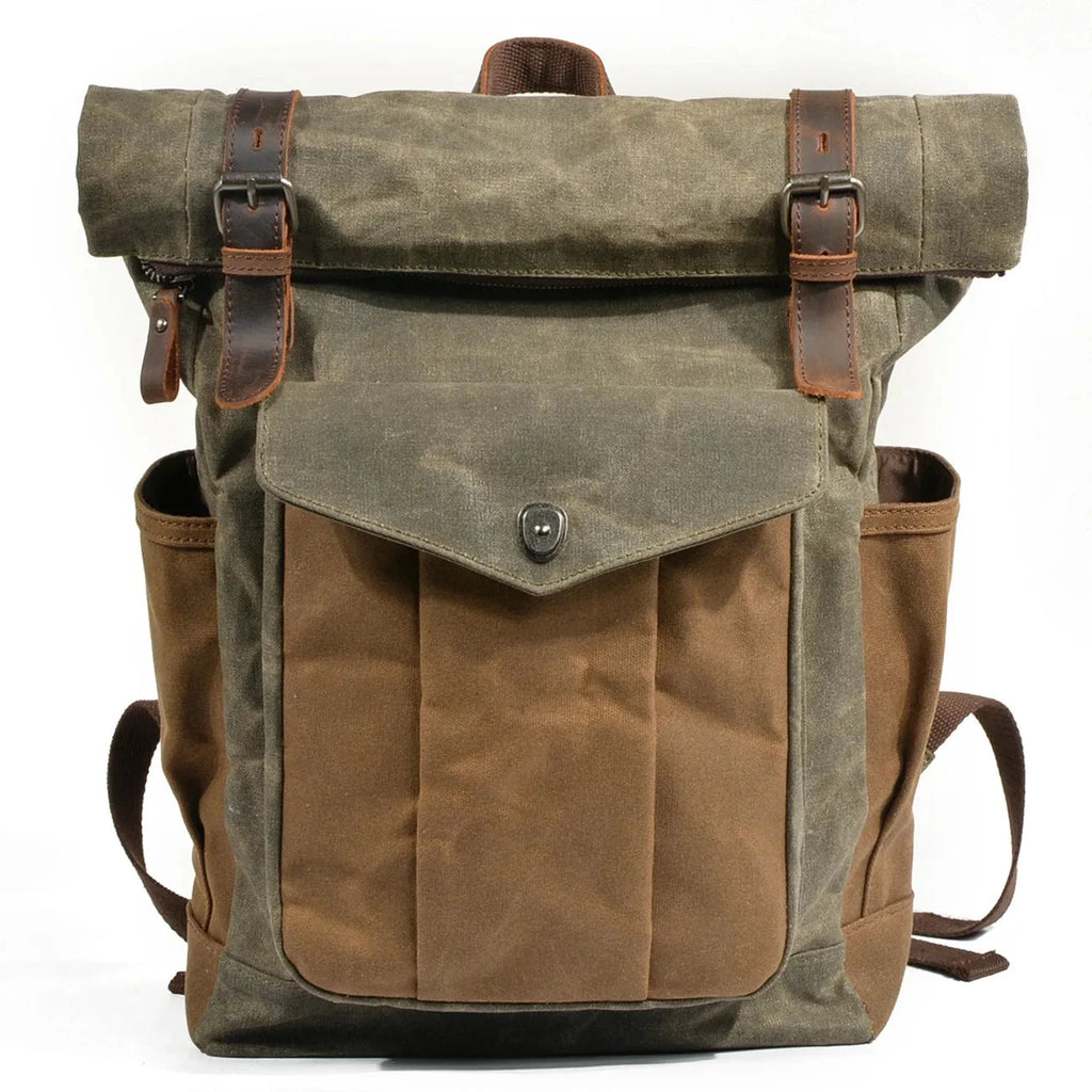 Mochila de Lona e Pele Vintage