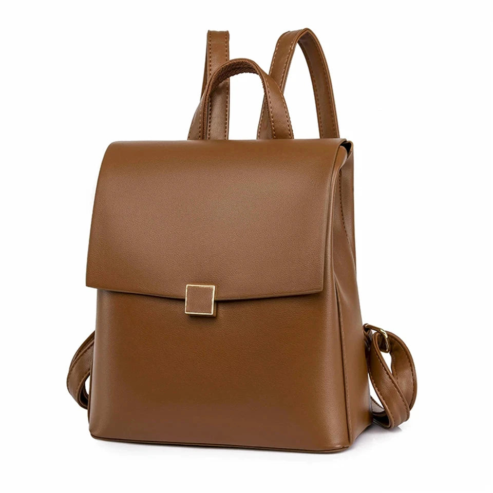 Mochila de Senhora Elegante com Aba Castanha