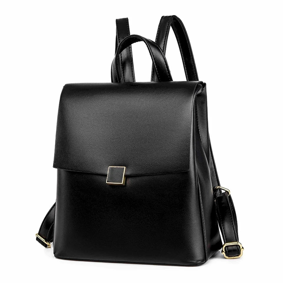 Mochila de Senhora Elegante com Aba Preta