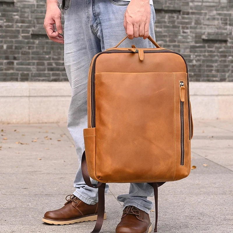 Mochila em Couro Vintage Masculina camel