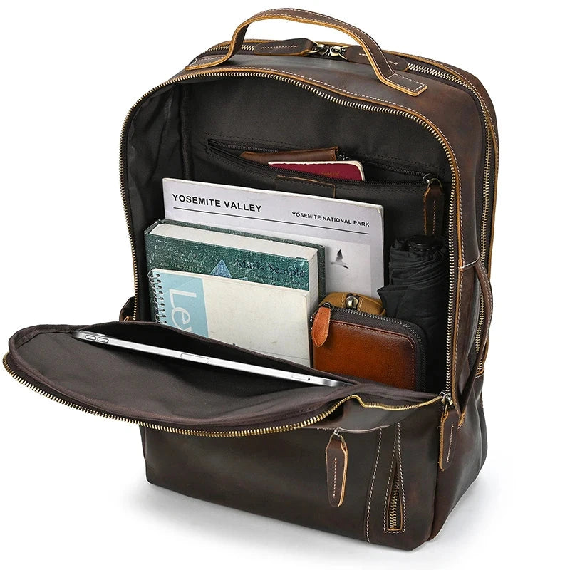 Mochila em Couro marrom Masculina Vintage