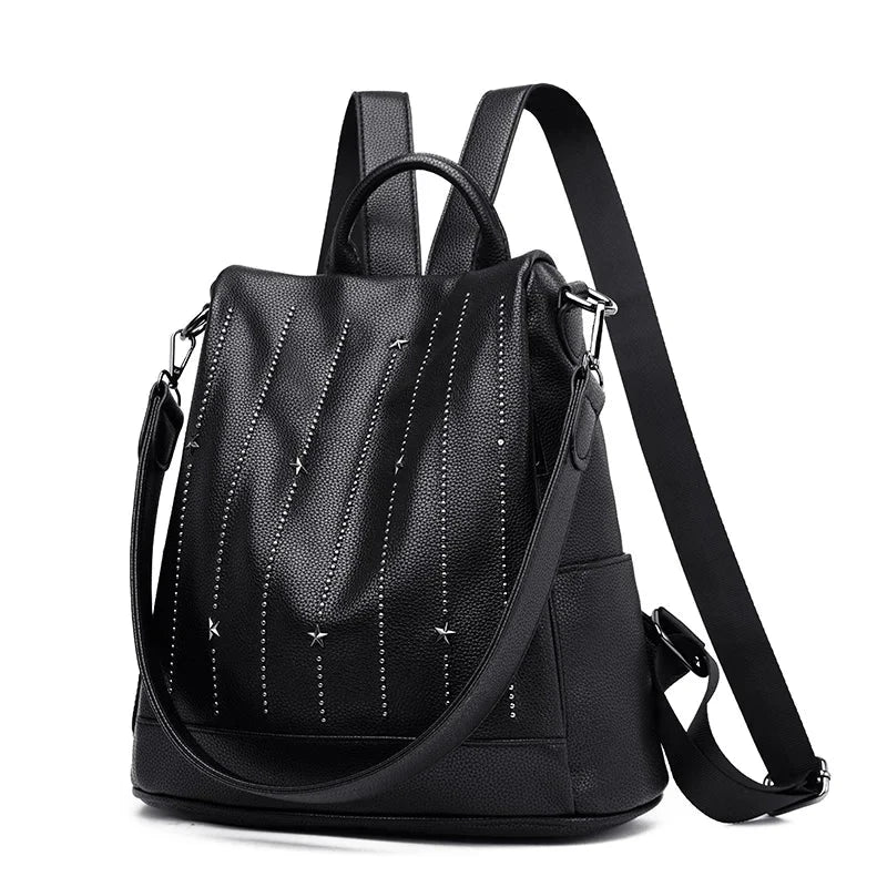 Mochila Feminina Antirroubo com Estrelas Preta