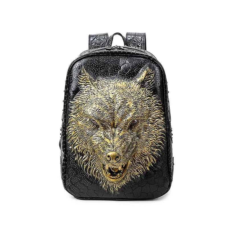 Mochila 3D com Lobo com Tachas