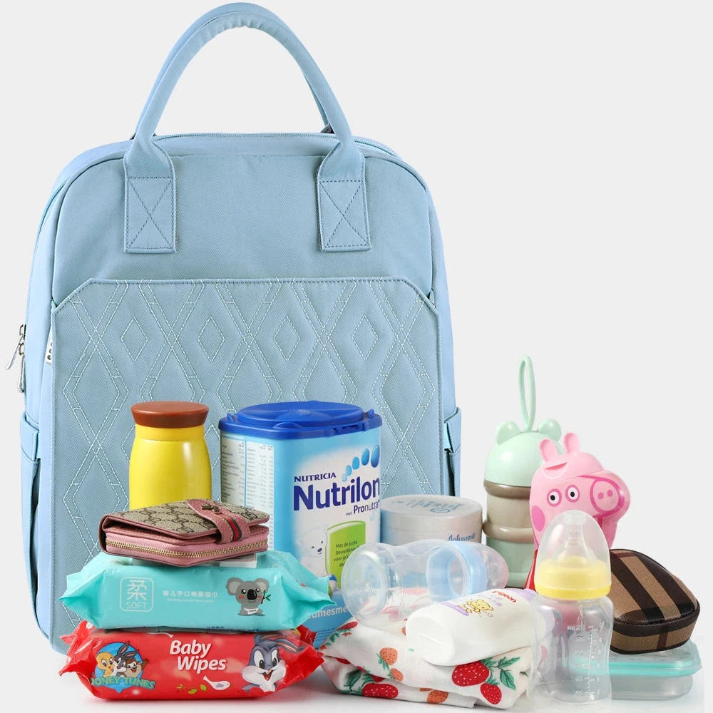 mochila maternidade azul bebé