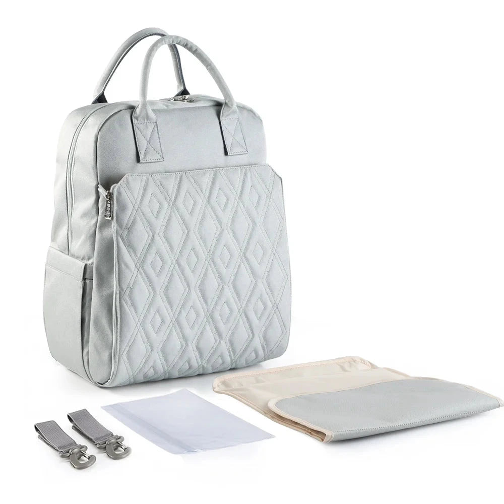 mochila maternidade bebé muda fralda cinza