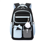 Mochila para Rapariga com Laço e Pompom Azul e Preta