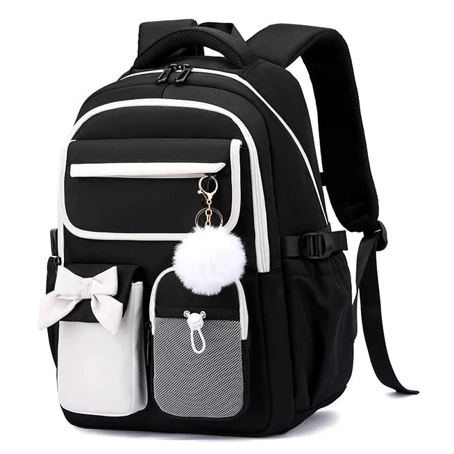 Mochila para Rapariga com Laço e Pompom Preta