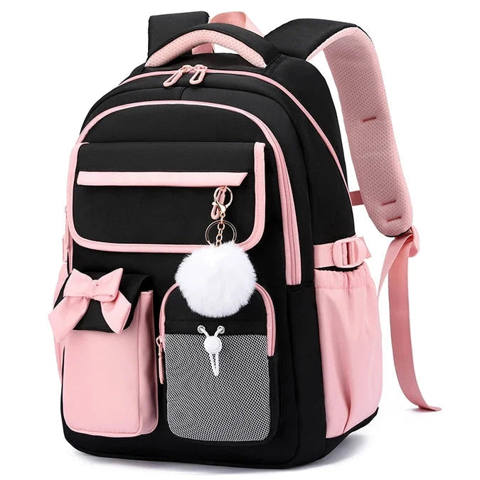 Mochila de Menina com Laço e Pompom