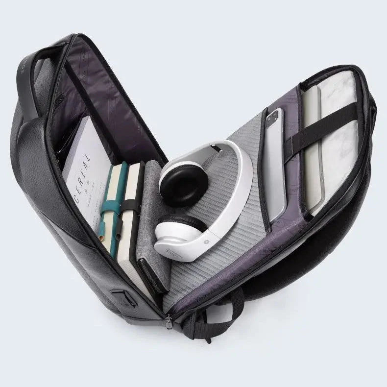 Mochila Pele couro Homem Anti-Roubo