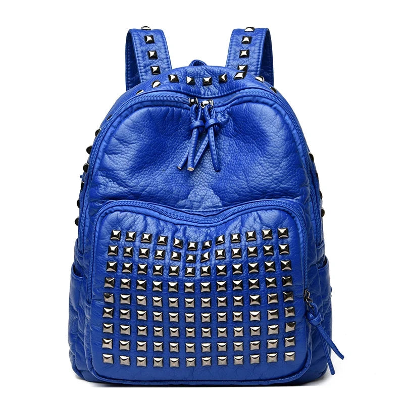 pequena mochila com tachas feminina azul