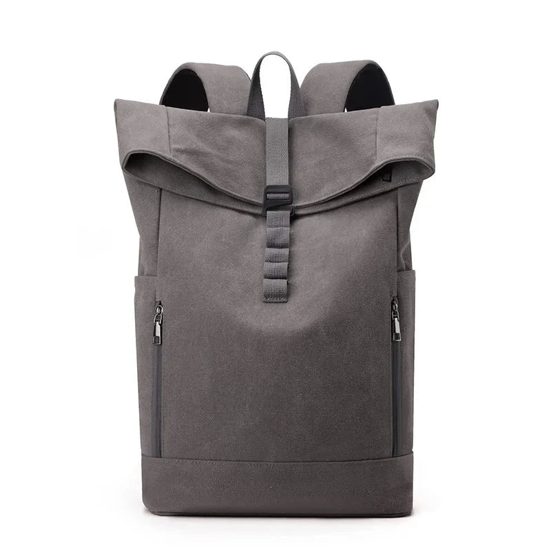 mochila rolltop lona cinza