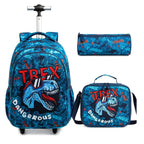 mochila trolley estojo e lancheira dinossauro t rex