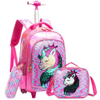 mochila trolley estojo e lancheira unicornio escolar