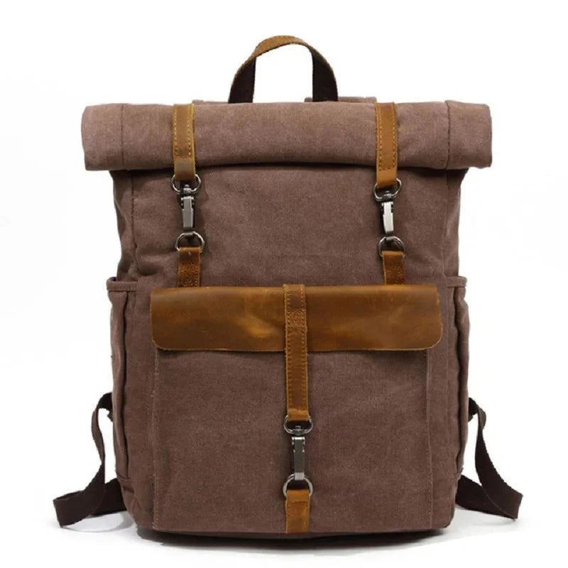 Mochila Vintage de Lona e Pele