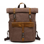 Mochila Vintage de Lona e Pele