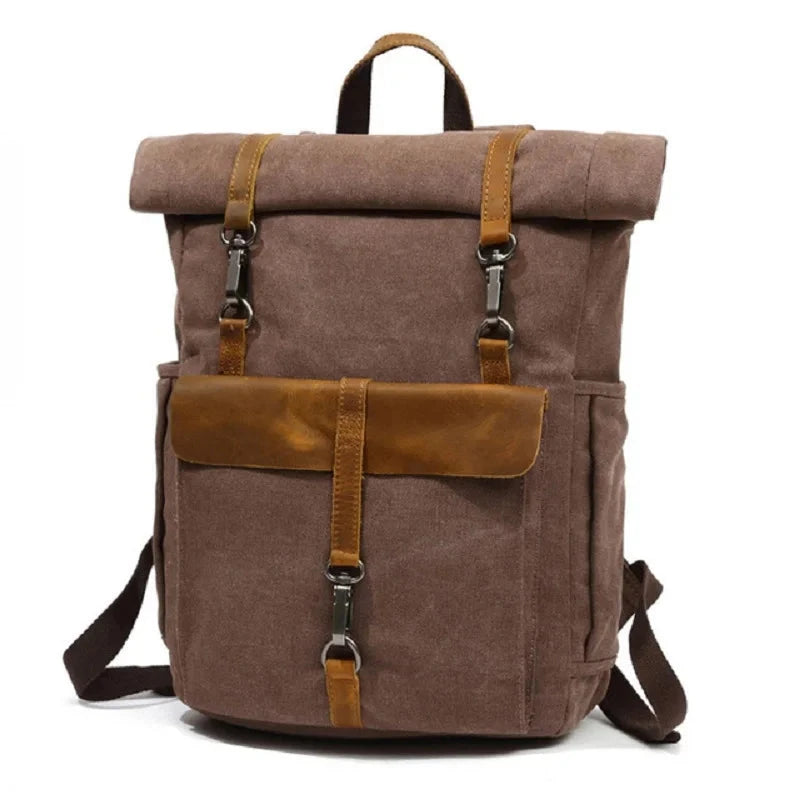 Mochila Vintage Lona e Pele