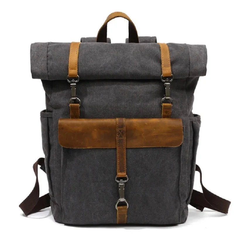 Mochila Vintage Lona Pele retro