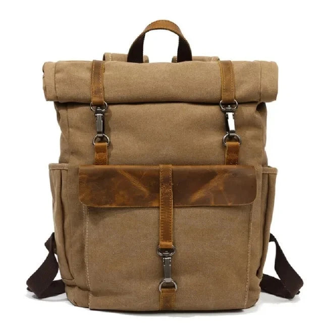 Mochila Vintage Lona Pele genuina