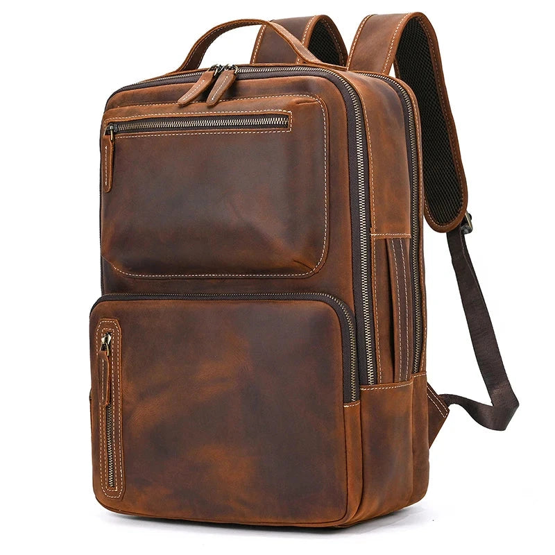 Mochila Vintage em Couro Masculina castanha