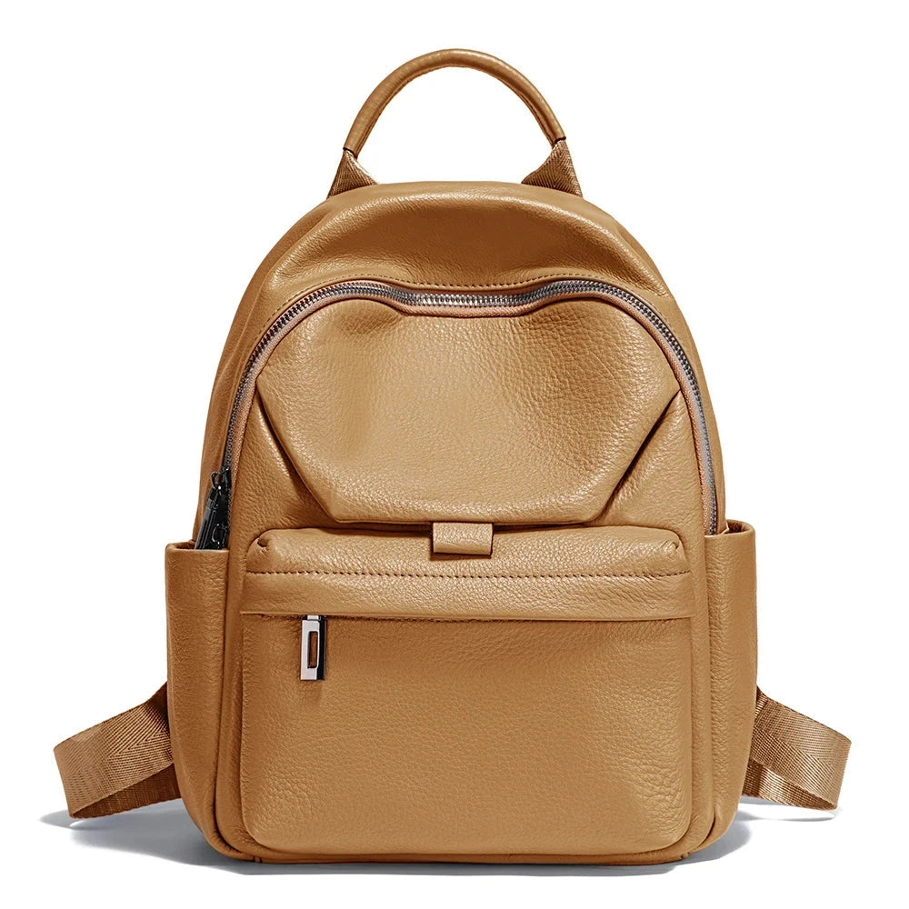 Pequena Mochila em pele Feminina castanho