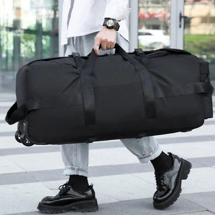 saco mochila com rodas viagem homem preto